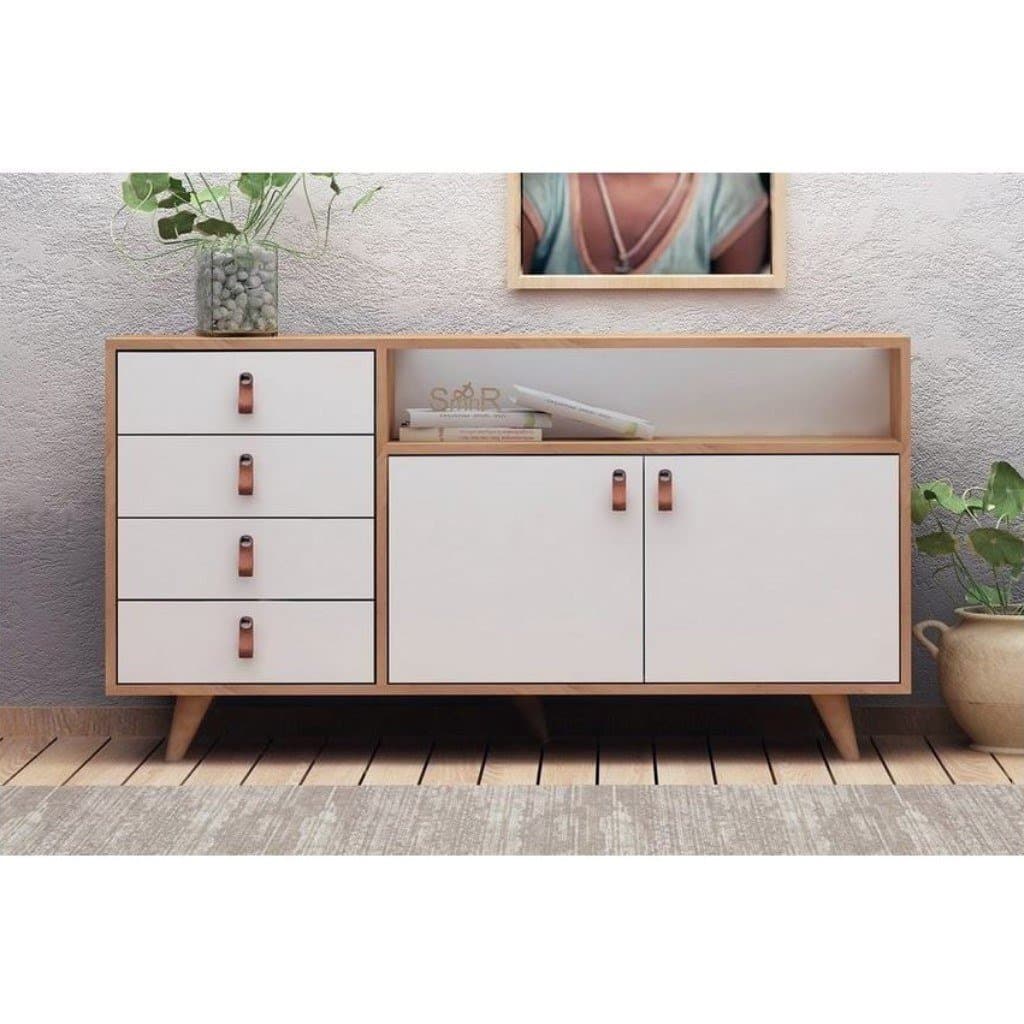 Beige and white wooden buffet - 86×140×40 cm