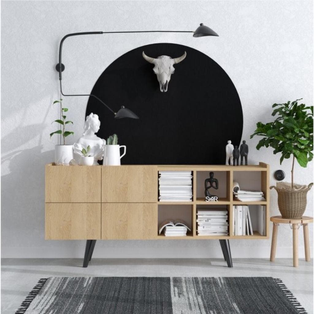 Wooden buffet 150×38×90 cm - Beige and black