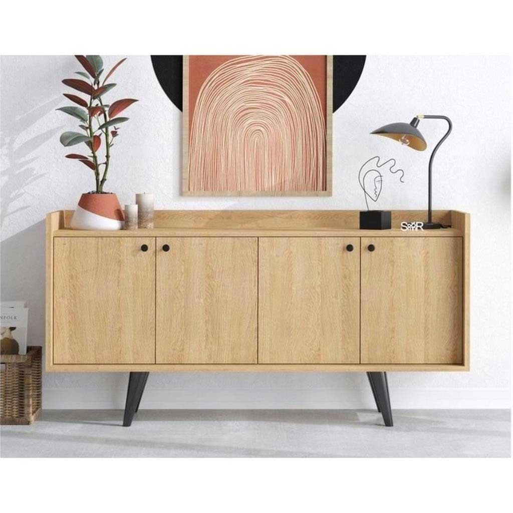 Wooden buffet 150×40×75 cm - Beige and black