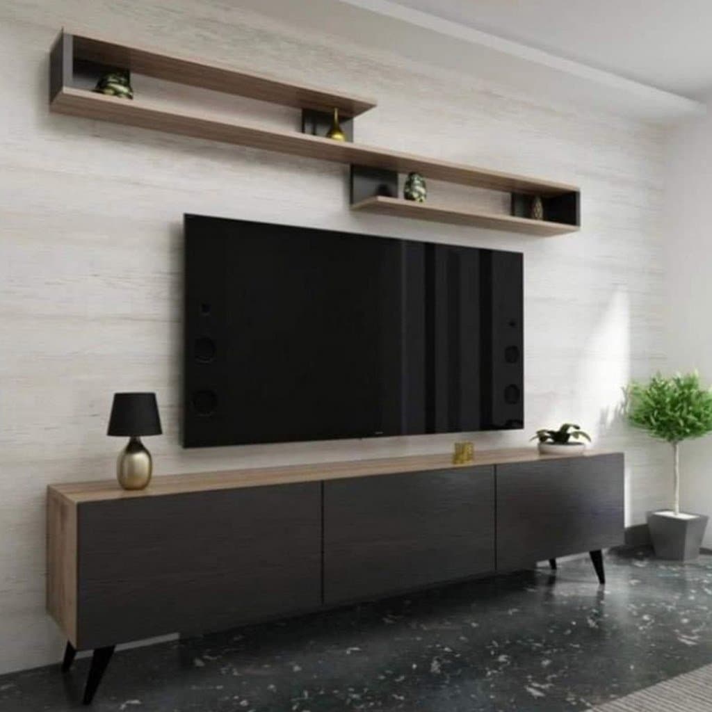 Two-piece TV room set, black and beige