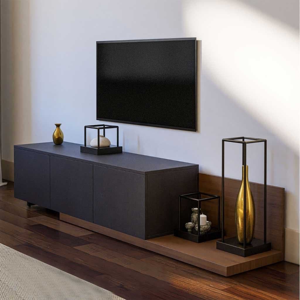 Brown and black TV stand - 200×40×40 cm